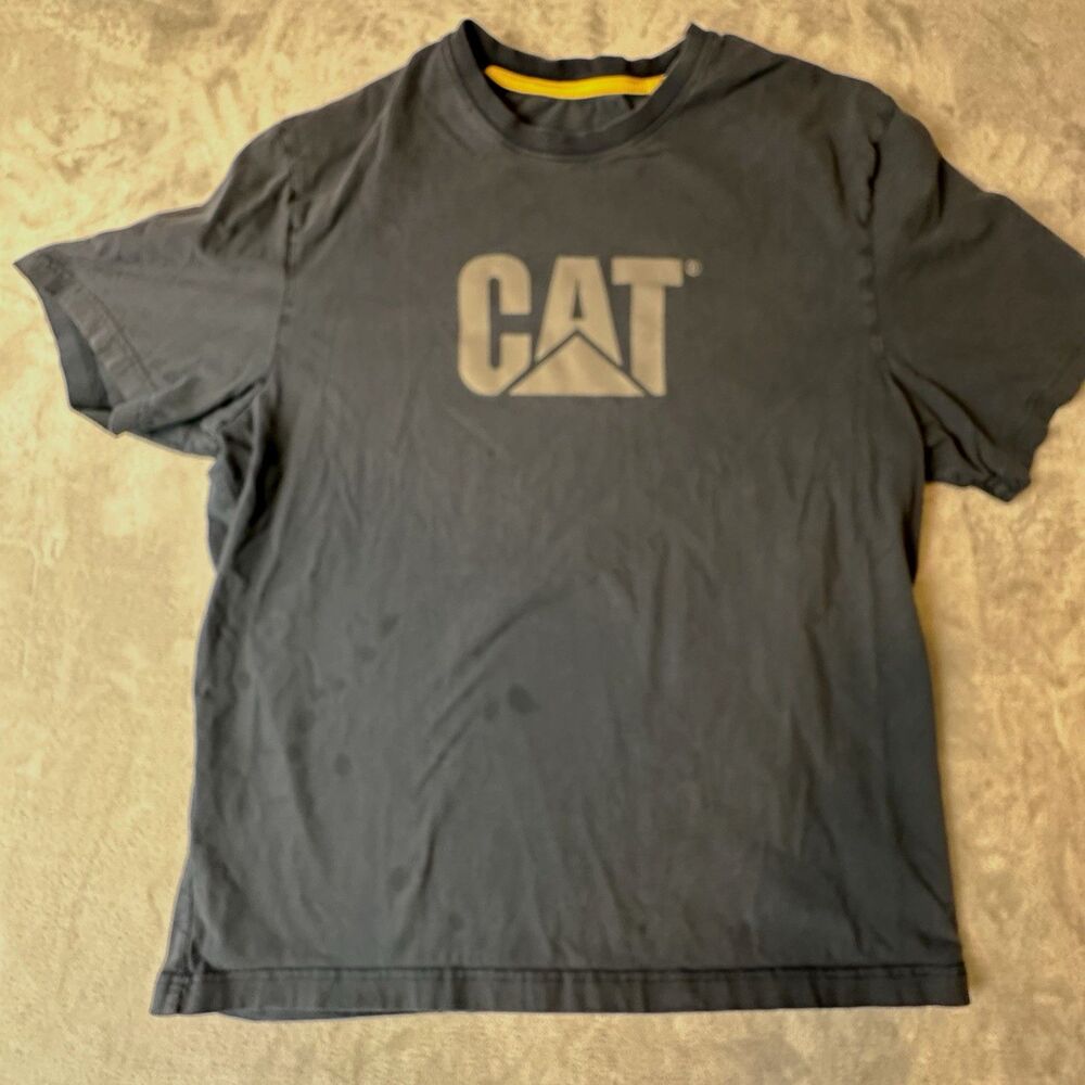 CAT Men’s XL Blue Crew Neck Short Sleeve Cotton Knit Logo Graphic T-Shirt